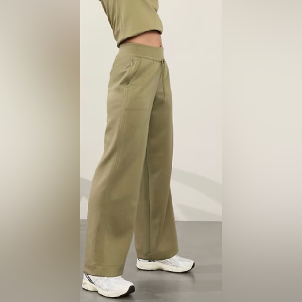 Athleta Allure High Rise Wide Leg Sweatpants in the color "Olive Branch"